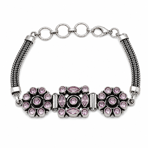 Bracelet ethnique perlé en argent oxydé plaqué argent, motif floral vintage rose pour femme, cadeau d'anniversaire, fournisseur en gros direct usine - Product Image 1