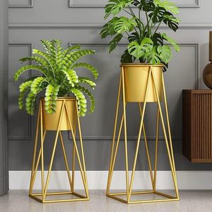Support de pot carré en métal, best-seller, avec pot doré, design artisanal durable pour pots lourds et décoration intérieure élégante - Product Image 1