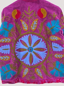 Hand Embroidered Floral <b>Velvet</b> Jacket Mandarin Collar Full Sleeve Plus Size Women's Winter Blouson Coat - Product Image 5