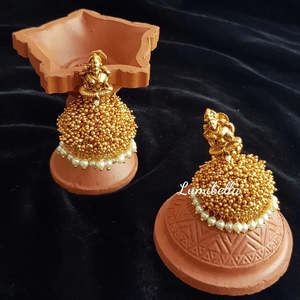 Studded Golden Pearl Laxmi Matte Jhumki Earrings-Vintage Rose Gold Freshwater Pearl Studs for Wedding & Party - Product Image 1