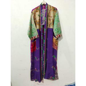 Kimono Maxi de Seda Reciclada Vintage, Vestido Tipo Bata para Mujer, Elegante, con Parches, Cuello en V, Cordón Ajustable, Transpirable, de Secado Rápido, para Verano - Product Image 6