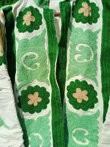 Veste Suzani en velours blanc de qualité supérieure, broderie florale verte, col montant, manches longues, style bohème pour femme, vêtement d'extérieur d'automne - Product Image 5