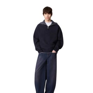 <b>Men</b> <b>Black</b> Knit <b>Cardigan</b> Sweater Quarter Zip High Neck Long Sleeves Casual Winter Warm Pullover Premium Fashion Knitwear - Product Image 2