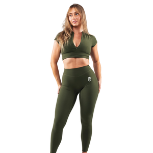 Leggings de yoga taille mi-haute pour femme, effet froncé aux fesses, contrôle du ventre, extensibles, pour la gym et l'entraînement, vêtements de sport sculptants, vert olive, ajustés - Product Image 2