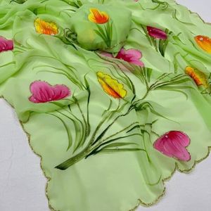 Sari de mariage traditionnel haut de gamme en georgette pure avec blouse brodée à la main à motif floral Khatli, séchage rapide, toutes saisons, par Royal E - Product Image 5