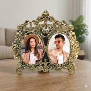Cadre photo double en bois de Sheesham, laiton vintage, pour table, écologique, durable, fait main, vente en gros - Product Image 2