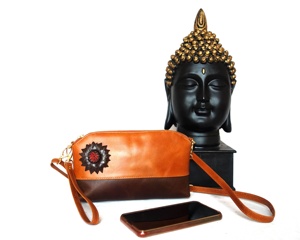 Sac à main d'été en cuir véritable pour femmes exquis Vintage Floral Design fermeture éclair deux poignées fabriquées à la main-usiné mode dame - Product Image 4