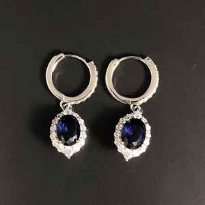 Pendientes de Zafiro en Plata de Ley, Piedra de Nacimiento de Septiembre, Estilo Vintage, Regalo de Navidad o Boda para Mujer - Product Image 3