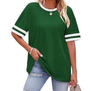 T-shirts amples à manches courtes pour femmes, col rond, color block, hauts d'été, mode 2026 - Product Image 1