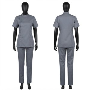 Premium 180 GSM Spandex/Polyester Twill Women's Nursing Suit <b>Grey</b> Medical Uniform Asymmetric Button Front Side Pockets Custom - Product Image 1