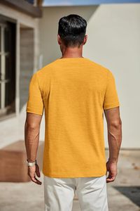 เสื้อยืดคอวีแฟชั่นบุรุษแขนสั้นเสื้อผ้าลำลองวัสดุระบายอากาศได้นุ่มน้ำหนักเบาเสื้อฤดูร้อนสวมใส่สบายทรงเข้ารูป - Product Image 5