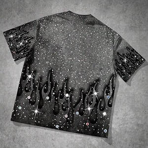 เสื้อยืดผู้ชายลายหัวกะโหลกประดับเพชร สไตล์วินเทจ สตรีทแวร์ แขนยาว คอกลม กันยับ ทรงโอเวอร์ไซส์ ประกายวิบวับ รับผลิตแบบ OEM - Product Image 3