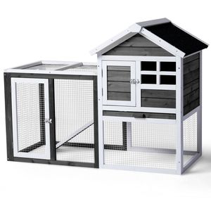 Gabbia per conigli XL in legno di abete # # # # Pollaio da Esterno # # # # Gabbia per Conigli da Interno # # # # Vassoio Superiore Estraibile # # # # Grigio - Product Image 5