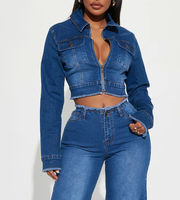Veste en jean pour femme, manches longues, col rabattu, simple boutonnage, séchage rapide, respirante, logo avant/arrière, hiver, longueur standard