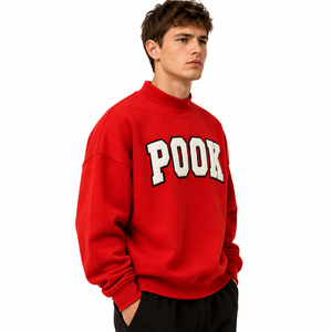 Mock Neck Sweatshirt with Custom Chenille Letter Embroidery <b>For</b> <b>Men</b> 100% Cotton Fleece <b>Pullover</b> <b>Mens</b> Mock Neck Sweatshirt - Product Image 3