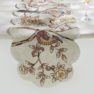 Camino de Mesa Tradicional Chino de Poliéster Bordado con Cuentas, Diseño de Aves y Flores, Duradero para Decoración del Hogar - Product Image 1