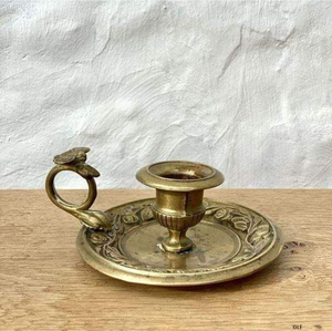 Round Base Antique <b>Brass</b> Metal Gold <b>Candlestick</b> with Snuffer Handmade - Product Image 5