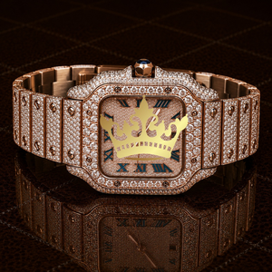 Custom Luxury Quartz Simple Antique Stainless Steel Fashion Cut Diamond Men's Square Red Roman Dial Silver Full Pave Moissanite - Product Image 1
