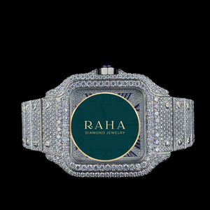 Montre de luxe RAHA en moissanite, 42 mm, acier inoxydable, mouvement à quartz analogique, verre saphir, chiffres romains, fermoir déployant - Product Image 4