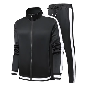 Ensemble de survêtement pour hommes avec logo personnalisé, veste zippée, pantalon de jogging, bande latérale, vêtements de sport, costume d'entraînement deux pièces, streetwear - Product Image 4