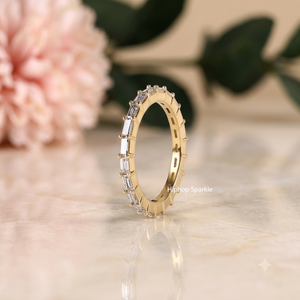 925 Sterling <b>Silver</b> <b>Emerald</b> Cut Moissanite Eternity Band <b>Ring</b> 18K Gold Plated Wedding Anniversary Stackable <b>Ring</b> Women - Product Image 2