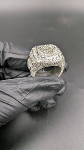 925 <b>Silver</b> Moissanite Cluster Statement Diamond <b>Ring</b> <b>for</b> <b>Men</b> Iced Out Hip Hop Luxury White Gold Finish Round Cut Diamond <b>Ring</b> - Product Image 2