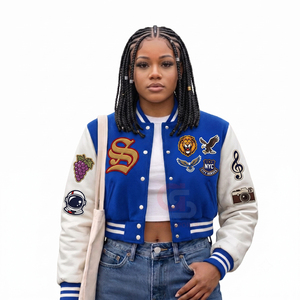 Premium Quality Women's Varsity <b>Jacket</b> Crop Top Quilted Nylon Winter Custom Embroidered Logo Letters Breathable <b>patchwork</b> <b>jacket</b> - Product Image 2