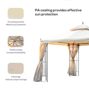 Pergola de jardin en acier blanc crème imperméable 10x10 avec rideaux en maille et étagères, poteaux métalliques - Product Image 6