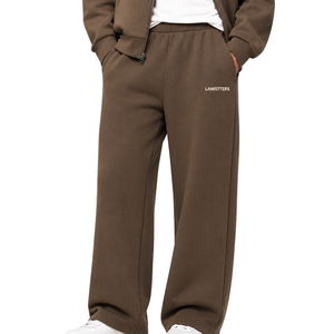 Pantalones Deportivos de Felpa Marrón para Hombre, Corte Ancho y Relajado, Cintura con Cordón, Logotipo Personalizado, Estilo Urbano, OEM - Product Image 1