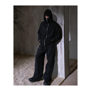 Sweat-shirt à capuche cagoule pour homme en coton épais 100 %, coupe oversize, double capuche zippée, épaules tombantes, personnalisable pour l'hiver - Product Image 5