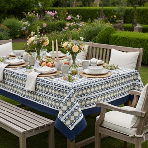 Nordic Blue Greystone Stripe 10 Seater <b>Tablecloth</b> 180x270cm Handcrafted 100% Cotton Wedding Dining Home Decor Style - Product Image 2