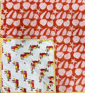 100% Cotton Reversible Small Parrot And Sea Print Work Baby Dohar Quilt For Bedroom Living Room Baby Care Room For Home Nursery - Product Image 1