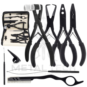 Kit d'outils d'extension capillaire à micro-anneaux de qualité professionnelle : pinces plaquées or, ciseaux, aiguilles à tisser, pinces à cheveux avec étui zippé - Product Image 4