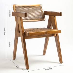 Chaise de salle à manger en bois de style mid-century moderne avec assise et dossier en rotin, design stable pour l'ameublement de la maison - Product Image 6