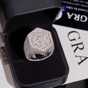 925 <b>Silver</b> <b>Men's</b> Iced Dome <b>Signet</b> <b>Ring</b> Lab-Grown Certified Diamond Statement <b>Ring</b> Luxury Bold Hip Hop Jewelry Gift for <b>Men</b> - Product Image 2