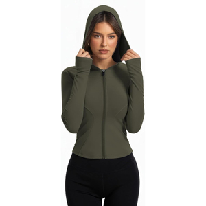 Flexible Nylon Yoga Jacket <b>Women</b> Skinny Fit Athletic Stretch Breathable Moisture Wicking Lightweight - Product Image 3
