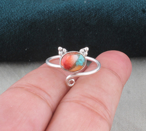 Wholesale Spiny Oyster Copper Amethyst 925 Sterling <b>Silver</b> Classic Party Cute Animal Cat <b>Adjustable</b> <b>Ring</b> Supplier - Product Image 3