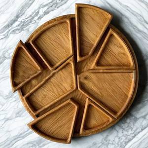 Bandeja de Servir Dividida de Madera, Plato Redondo de Bambú para Frutas con 5 Compartimentos, Plato para Aperitivos, Frutos Secos y Bocadillos para Mesa, Regalo - Product Image 3