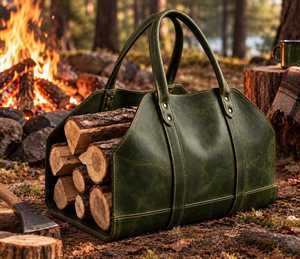Bolsa de Transporte para Leña de Cuero Genuino Resistente, Bolsa Personalizada para Leña de Chimenea, Equipo de Camping para Exteriores LLR-0112 - Product Image 6