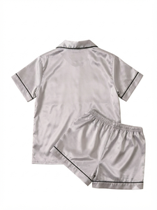 Custom <b>Women</b>’s Luxury Satin <b>Pajama</b> Set Short Sleeve Button Down Shirt and Shorts Soft Two Piece Sleepwear Wholesale OEM ODM - Product Image 2