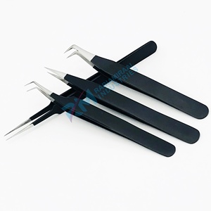 Pince à épiler RMI en acier inoxydable anti-magnétique 10 mm, revêtement noir, couleur argent, pointe fine, pour extensions de cils, poignée simple - Product Image 1