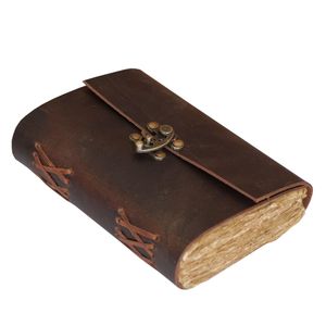 Handmade Vintage Genuine Leather Bound A5 Notepad Gift Men Women Deckle Edge Paper Antique Brass C <b>Lock</b> Flap Cover - Product Image 1