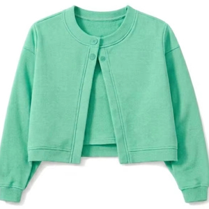 Cardigan court en tricot vert menthe pour femme, manches longues, col rond, boutons sur le devant, couleur unie, pull décontracté pour toutes les saisons - Product Image 1