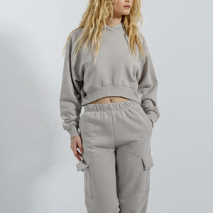 Women's Black 2-Piece Winter Casual <b>Set</b> Cropped <b>Sweater</b> Jogger Pants Full Sleeve Loose Fit Solid Color Fleece Knitted Cotton - Product Image 5