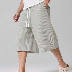 Pantalones Cortos Bermuda de Algodón a Rayas para Hombre, de Calidad Premium, con Cordón en la Cintura, Ajuste Holgado Informal, Cintura Media, Bolsillos, Tejido Transpirable - Product Image 4