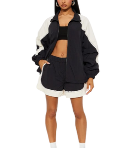 Ensemble 2 pièces coupe-vent en nylon : short et veste oversize respirante pour femme, nouveau design, idéal pour le jogging et l'entraînement, grandes tailles - Product Image 4