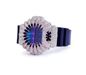 Reloj de Acero Inoxidable con Incrustaciones de Diamantes, Esfera Azul Violeta, Correa Negra, Resistencia al Agua de 10 Bares, Esfera con Números Romanos, Personalizable - Product Image 2
