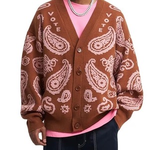 Custom New Style Oversize Knit Jacquard <b>Cardigan</b> Sweaters V Neck Fashion Men's <b>Cardigan</b> - Product Image 3