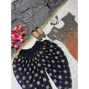 Conjunto de ropa de fiesta de diseñador para mujer Top elegante Dhoti Salwar Dupatta - Product Image 2