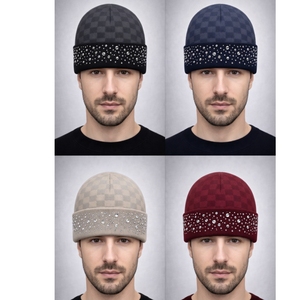 Gorro de Punto con Diseño de Puntos para Hombre, 100% Acrílico, Cálido para Invierno, Casual, Talla Adulto 56-58CM, Uso Diario - Product Image 2